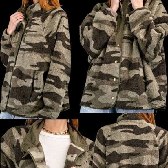 EASEL SUPER Soft & Cozy Camo Print Lined Fleece Jacket Snap Closure Side Pockets - Picture 15 of 15